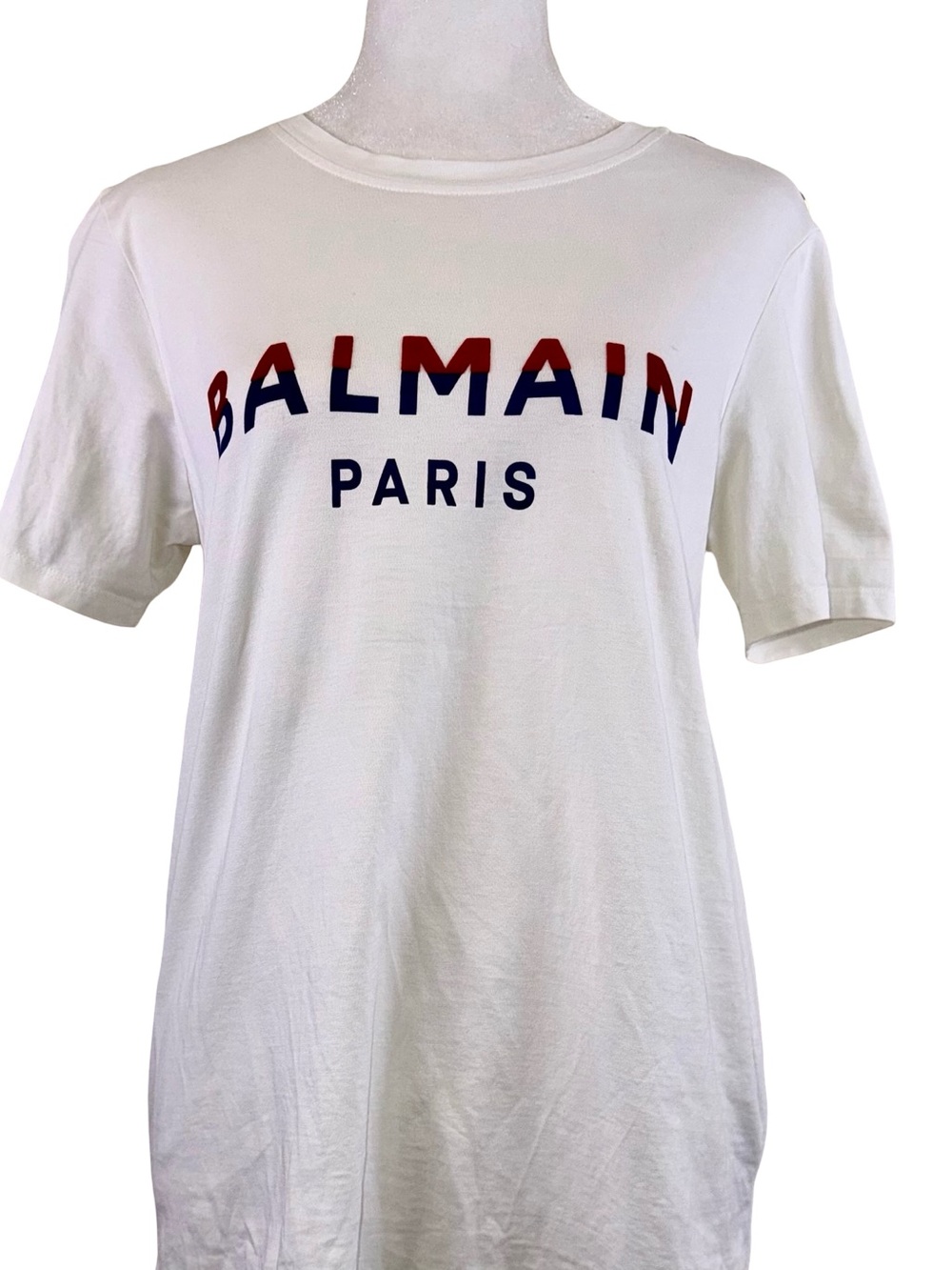 BALMAIN BUTTON-EMBELLISHED LOGO T-SHIRT IN WHITE